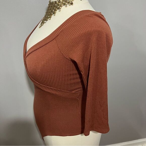 NWOT Nordstrom Astr The Label Rust Criss Cross Banded V-Neck‎ Bodysuit - XL - Picture 6 of 11